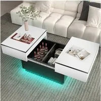 oyajia Couchtisch Wohnzimmertisch mit LED Beleuchtung & Fernsteuerung (Bluetooth-Fernbedienung,App-Steuerung, stabil, pflegeleicht), Teetisch mit ausziehbar Tisch & Stauraum