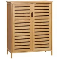 Kleankin Badkommode Badezimmerschrank, Badschrank (Beistellschrank mit 2 Lamellentüren, Innenregalen, 1 St., Bambus Aufbewahrungsschrank für Badezimmer), 68 x 32 x 86 cm, Natur