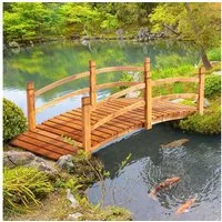 Outsunny Zierbrücke begehbar Holzsteg Teichbrücke mit Geländer, (Holzbrücke, 1 St., Gartenbrücke), bis 200 kg Massivholz Orange