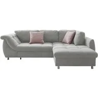 luma-home Ecksofa 17003, mit Bettfunktion B250/T190/H84 cm, Liegefläche 179x190 cm, Ottomane rechts, Wellenunterfederung, Mikrofaser Grau