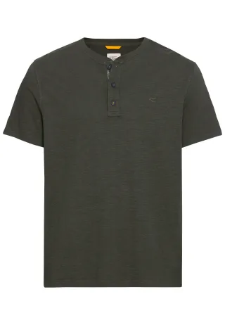 camel active - Kurzarm Henley-Shirt mit geripptem Kragen leaf green - Gr. - XXL