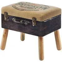 Kobolo Sitzhocker Kofferhocker Leinen Kunstleder Natur Braun H:45 cm (1 Stück, mit Aufbewahrungsfach)