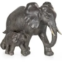 Moritz Dekofigur Deko-Figur Elefantenmutter mit Kind spazieren dunkelbraun, Polyresin Figuren Deko Geschenk Geometrische TierFigur Modern Skulptur