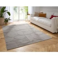 TaraCarpet Teppich Taipe-Rotatoria Hasenfell extra weich Hoch-Tief-Struktur, rechteckig, Höhe: 13 mm, Hasenfell Kreise grau Wohnzimmer Schlafzimmer Esszimmer 60X110