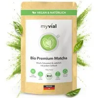 myvial Tee Erlesener Premium Bio Matcha Tee aus Japan Kagoshima steinvermahlen, 100 g, (100g, aromatisch, plastikfrei verpackt, vegan), Matcha Pulver, Grüner Tee, traditionell, extra fein gemahlen