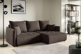 Ecksofa Schlafsofa CANIO Stoff Monolith Dunkelbraun Ottomane Rechts