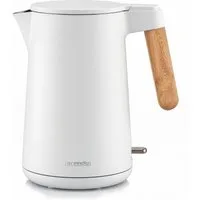 Arendo Wasserkocher Edelstahl, Doppelwand, Cool-Touch, 360° Basis, mit Griff in Holzoptik, 1,5 l, 2200 W, Trockengehschutz & Überhitzungsschutz, BPA-frei, GS Geprüft