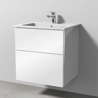 Sanipa 3way Keramik-Set Venticello Keramik-Waschtisch und Unterbau mit 2 Auszügen, Weiß-Glanz BS32178