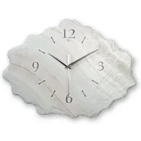 Kreative Feder Wanduhr Design-Wanduhr aus Stein (Beton) „Marmor-Optik weiß“ (Funk- oder Quarzuhrwerk, ohne Ticken, elegant, außergewöhnlich, modern)
