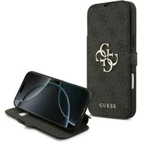 Guess Handyhülle Bookcase iPhone 17 Pro Max grau Logo goldfarben aufstellbar 6,9 Zoll, Kantenschutz