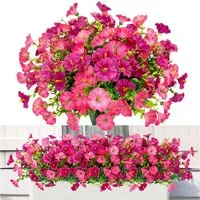 Kunstblumenstrauß 8er Set Künstliche Blumen Rosa UV-beständig Balkon Gartendeko Deko, FOUORTUNATE-BEE, Für Balkon Garten Terrasse Fensterbank Innen Außen Frühlingsdeko