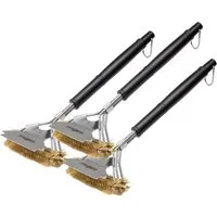 Grillfürst Grillbürste 3x Grillfürst Premium Grillbürste aus Messing mit breitem 3-fach Bürstenkopf und Schaber