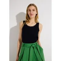 MORE&MORE Shirttop feminines, geripptes Top, Spitzenborte