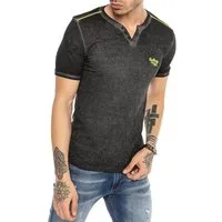 RedBridge T-Shirt mit Henley-Ausschnitt im Used-Look – Kurzarm-Shirt Basic