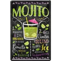 WOGEKA ART Metallbild Mojito - Cocktail Rezept Rum - 20 x 30 cm Retro Blechschild Bar