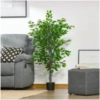 Kunstpflanze Künstlicher Ficusbaum, Plastik Pflanzen im Topf Ficus-Baum, HOMCOM, Höhe 135 cm, Kunstbaum für Wohnzimmer, Schlafzimmer, Büro
