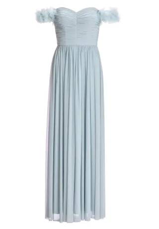hey kyla - Off-Shoulder Abendkleid mit Blütenapplikation sky blue - Gr. - 34
