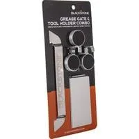 Fettablauf-Klappe und Zubehörhalter-Set, Grillbesteck edelstahl/schwarz, 5-teilig
