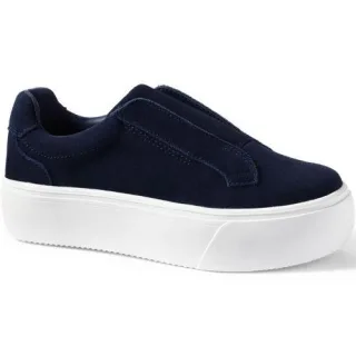 Plateau-Sneaker aus Veloursleder für Damen, Damen, size: regular, Blau, Rauleder, by Lands' End