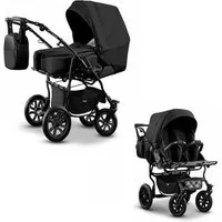 BabyMerc Zwillings-Kombikinderwagen City Twin 2 in 1 inkl. Sportsitze und Zubehör in 2 Farben