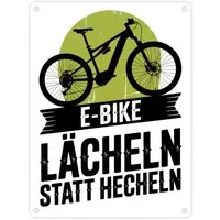 speecheese Metallschild E Bike Lächeln statt hecheln Vintage Design Metallschild in 15x20 cm
