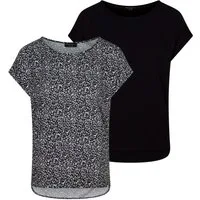 DENIMFY T-Shirt Damen Bluse DFJule Regular Fit 2er Pack (2-tlg) Kurzarm Top Shirt mit Rundhalsausschnitt aus 100% Viskose