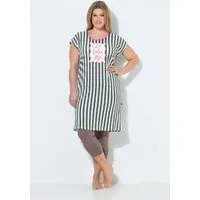 Ulla Popken Longshirt Bigshirt Streifen Schriftzug Rundhals Cap-Ärmel