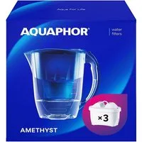 AQUAPHOR Wasserfilter SET Amethyst Filterkanne blau inkl. 3 Filter MAXFOR+, Zubehör für Filterkartuschen MAXFOR+, +H hartes Wasser & MAXFOR+ Mg. Magnesium, 200 l, Reduziert Kalk, Chlor & weiteren Stoffen. BPA fre