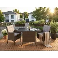 KONIFERA Garten-Essgruppe Balkonset "Mailand", (Set, 7-tlg., 2x Sessel, 1x Tisch 112x65 cm, inkl. Auflagen, Polyrattan), Tischplatte aus Sicherheitsglas