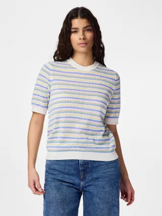 PIECES - PCDIANA SS O-NECK STRIPE KNIT PWP BC Cloud Dancer - Gr. - XS