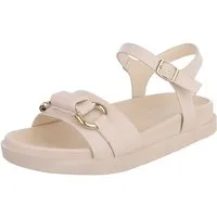 Ital-Design Damen Sandale mit Fesselriemen und Metallelement Riemchensandalette (91895951) Flach Riemchensandalen in Beige