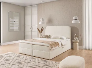 Boxspringbett Schlafzimmerbett BINETA PREMIUM 180x220cm Stoff Coral Creme