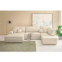 OTTO home Wohnlandschaft FINNLEY U-Form XXL 329 cm - OTTO. Verlässliche Qualität., Schlafsofa, Bettkasten, in Bouclé, Struktur fein und Mega Cord