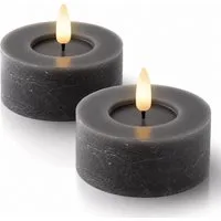 Lumineo LED-Kerze, Timer, warmweiß, LED Kerze 6x7cm mit Timer Wachs 2 Stück Rustik Grau / Warmweiß