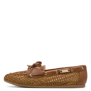 Tamaris - Lässiger Slipper mit dekorativer Schnürung und Flecht-Optik braun - Gr. - 37
