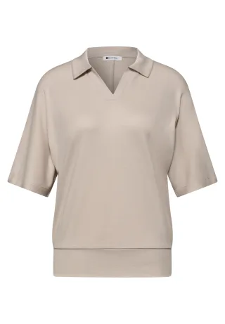 Street One - Dropped Shoulder Poloshirt mit Elastikbund clay sand - Gr. - 34