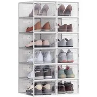 SONGMICS Schuhbox Schuh-Organizer, faltbar und stapelbar, transparent-weiß (12 St), aus Kunststoff, für Schuhe bis Größe 44, 31,2 x 22,5 x 13,5 cm