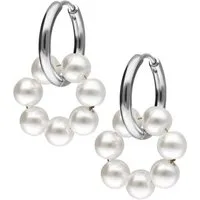 Wildcat Paar Ohrhänger Little Synthetic Pearl Circle Hoops - Silber, Chirurgenstahl 316L - wasserfest, langlebig, hautverträglich