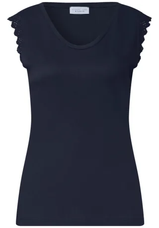 Street One - Top mit Spitze & V-Ausschnitt blau - Gr. - 40