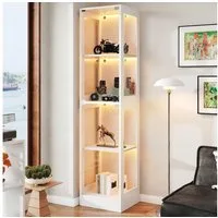 STILVORA Vitrine Standvitrine mit Push-to-Open Tür LED-Highboard, Weiß (Schmale LED Glasvitrine / Einzeltür-Vitrine, 40×35×170 cm, 1 Tür, 4 Ebenen, für Figuren & Dekoration, kleine Räume) App-gesteuerte LED-Beleuchtung,Push-to-Open Funktion