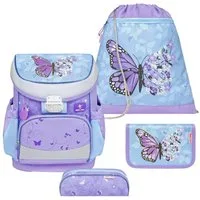 Belmil Schulranzen Mini-Fit 2026 (Set, 4-tlg., mit Sportbeutel, Federtasche, Schlamper, Brustgurt), Schmetterling, Grundschule, Einschulung, für Mädchen