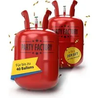 Party Factory Helium Party Factory 2er Set Heliumflaschen für 20 Ballons 140l Gasfüllung, Ballongas, Helium, Heliumgas, Helium Ballongas