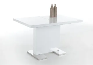 Esstisch Säulentisch BIRGA 120-160x80 cm Hochglanz Weiss