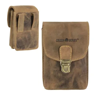 Greenburry Gürteltasche Herren Hochformat 11x17cm Leder antikbraun. Ein kompakter Organizer mit sicherem Steckschloss für Reisen und Freizeitaktivität