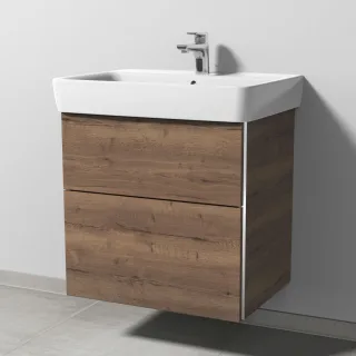 Sanipa 3way Waschtischunterbau zu Geberit Renova Plan Waschtisch mit 2 Auszügen, Eiche-Tabak BR87650