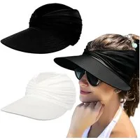 Mutig Strohhut 2 Stück Damen Sonnenhut Visor UPF 50+ mit breiter Krempe (faltbar verstellbar Sommerhut mit Pferdeschwanz Öffnung, UV Schutz Hut) für Strand, Outdoor und Wandern