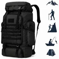 Forrlite Trekkingrucksack Camping Hiking Backpack Sports Bag for Men and Women Hiking, Camping (Tactical Rucksack Schwarz 80L taktisch MOLLE), Separatem Schuhfach, wasserdicht, ultraleicht und reißfest