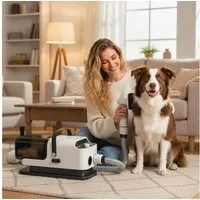 PawHut Hundeschermaschine Schermaschine Profi Haustierpflegeset mit 5 Pflegewerkzeugen, Schermaschine mit Staubsauger, für Hunde Katzen Haustiere Weiß