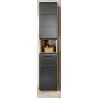 Inn.Furn Hochschrank Cover (Badschrank in Schwarz und Eiche, 2-türig, 30 x 185 cm) mit 7 Fächern