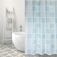 MSV Duschvorhang Cotexsa SINTRA Breite 180 cm, Textil-Duschvorhang, Made in Spain, 100% Polyester, wasserundurchlässig, Anti-Schimmel-Effekt, Anti-Bakteriell beschichtet, waschbar 30°, 180 x 200 cm, geometrisches Mantra Muster, Farbe türkis grün
